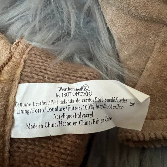 Vintage Isotoner Weathered Tan Suede Leather Gloves Wool Lined Winter Riding - Picture 4 of 4